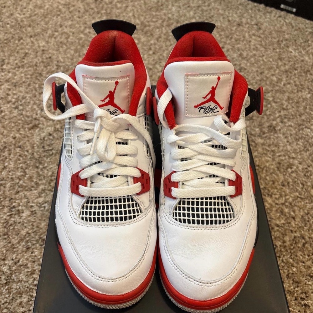 Jordan 4 Retro GS in White, Red, and Black